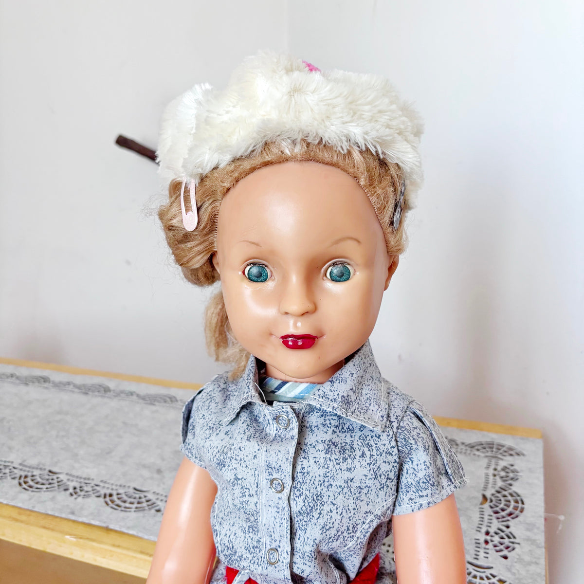 Large Vintage Soviet Doll 75 cm, USSR Girl Doll, Blonde Blue Eyes, Retro Collectible Toy, 1970s–1980s
