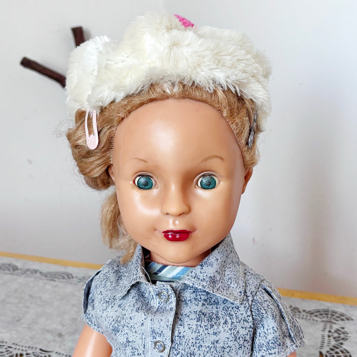Large Vintage Soviet Doll 75 cm, USSR Girl Doll, Blonde Blue Eyes, Retro Collectible Toy, 1970s–1980s