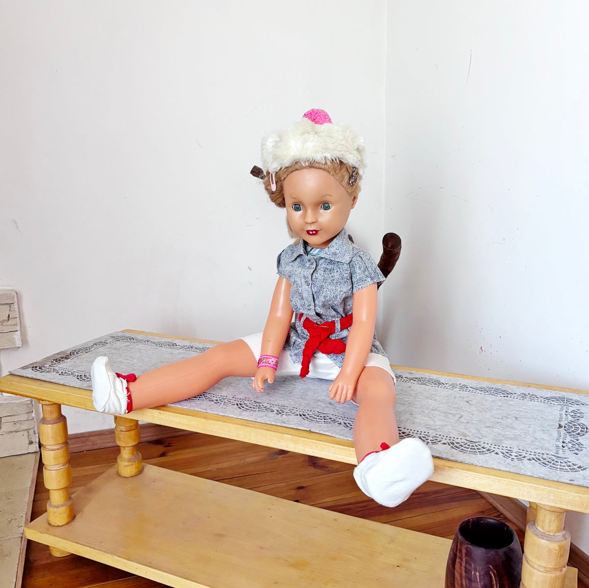Large Vintage Soviet Doll 75 cm, USSR Girl Doll, Blonde Blue Eyes, Retro Collectible Toy, 1970s–1980s