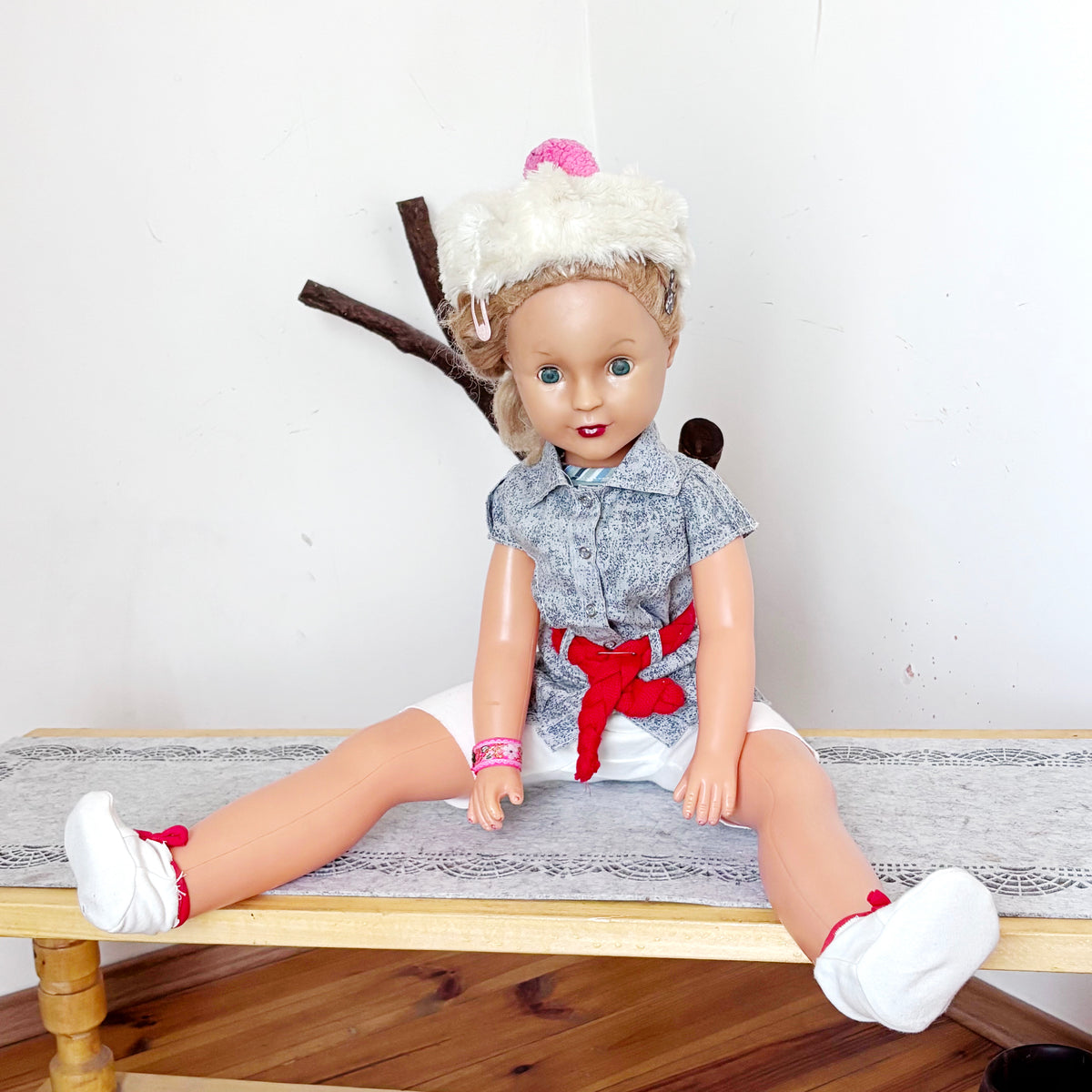 Large Vintage Soviet Doll 75 cm, USSR Girl Doll, Blonde Blue Eyes, Retro Collectible Toy, 1970s–1980s