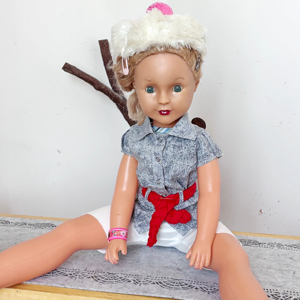 Large Vintage Soviet Doll 75 cm, USSR Girl Doll, Blonde Blue Eyes, Retro Collectible Toy, 1970s–1980s