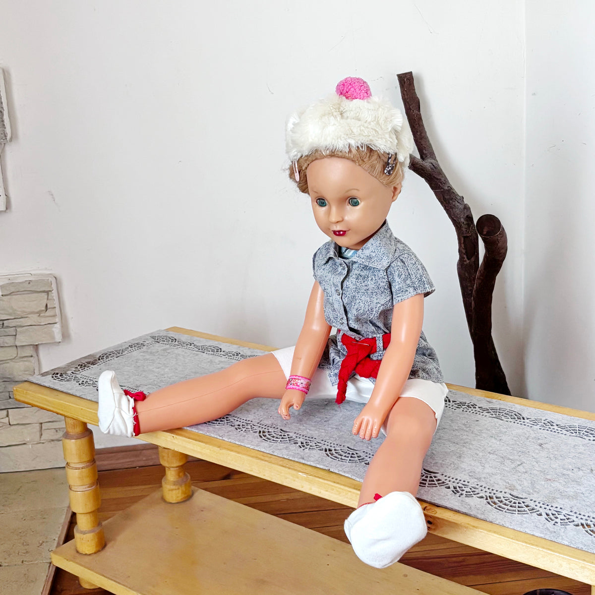 Large Vintage Soviet Doll 75 cm, USSR Girl Doll, Blonde Blue Eyes, Retro Collectible Toy, 1970s–1980s