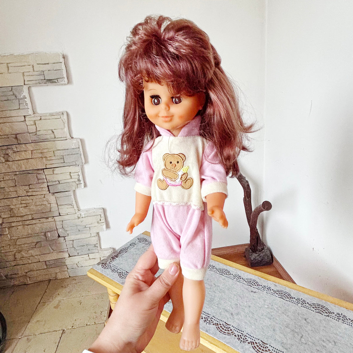 Vintage Sonni GDR Doll, East German 40 cm Girl Doll, DDR Collectible, Original Pink Outfit, Sleep Eyes, 1970s–1980s