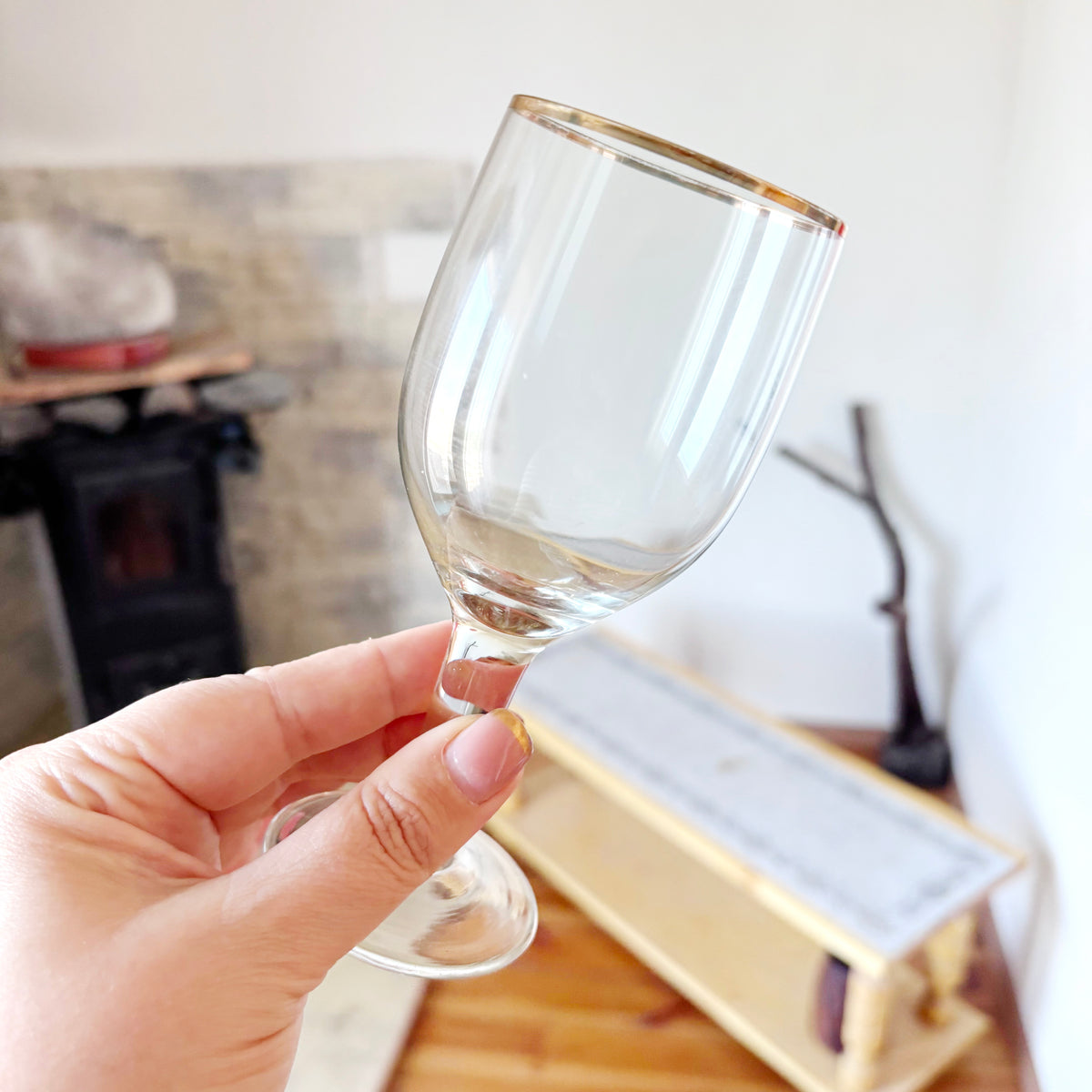 Vintage Soviet Stemmed Glasses Pair, Clear Gold-Rim Goblet and Amber Tinted Wine Glass, USSR Retro Barware
