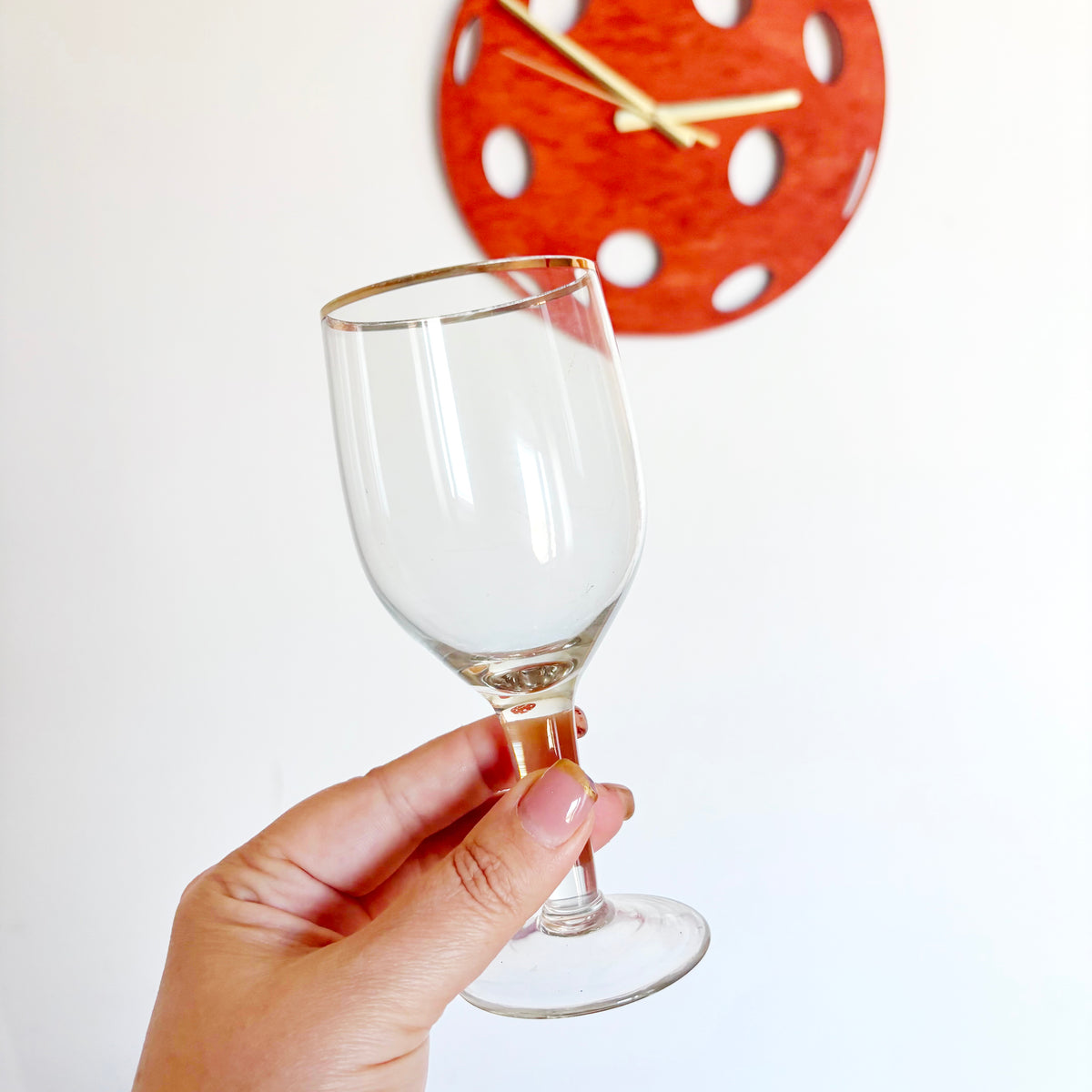 Vintage Soviet Stemmed Glasses Pair, Clear Gold-Rim Goblet and Amber Tinted Wine Glass, USSR Retro Barware