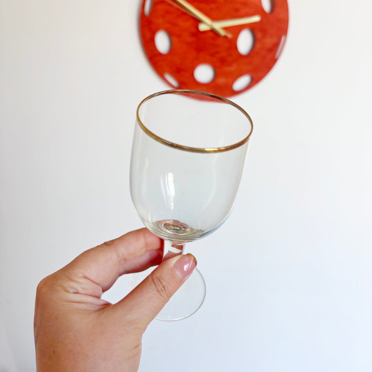 Vintage Soviet Stemmed Glasses Pair, Clear Gold-Rim Goblet and Amber Tinted Wine Glass, USSR Retro Barware