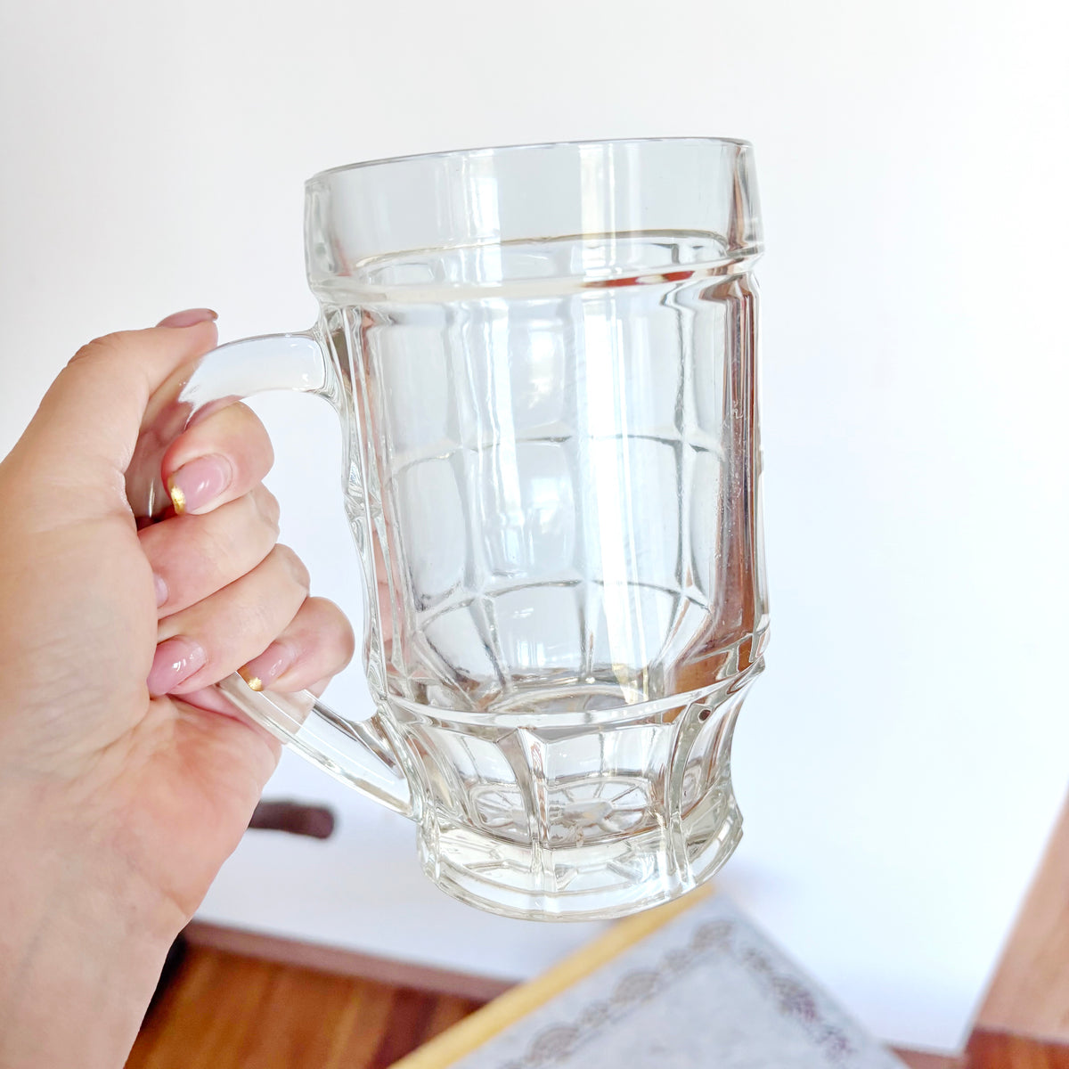 Vintage Soviet Glass Beer Mug, 500 ml Heavy Geometric Tankard, USSR Retro Barware, 1970s–1980s