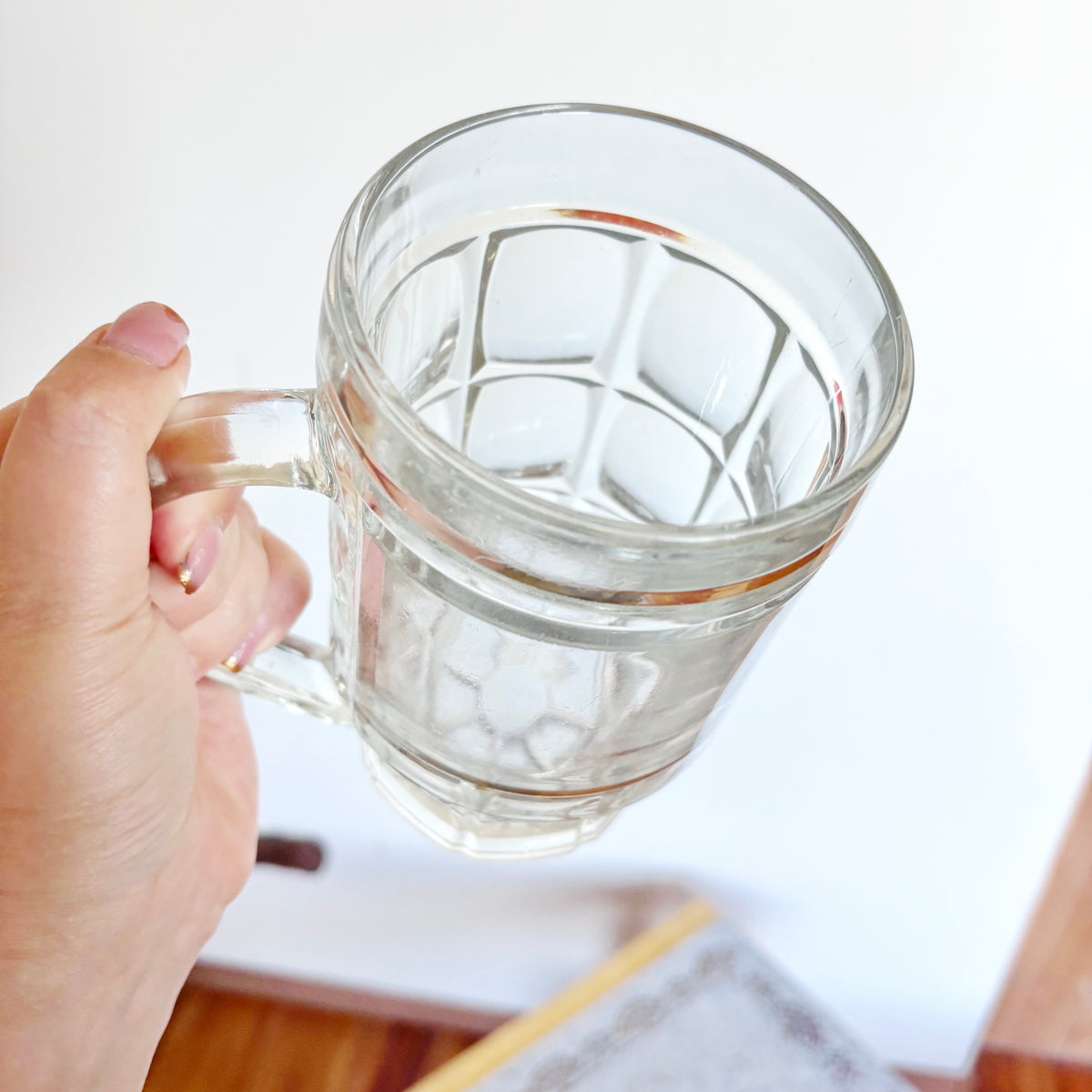 Vintage Soviet Glass Beer Mug, 500 ml Heavy Geometric Tankard, USSR Retro Barware, 1970s–1980s