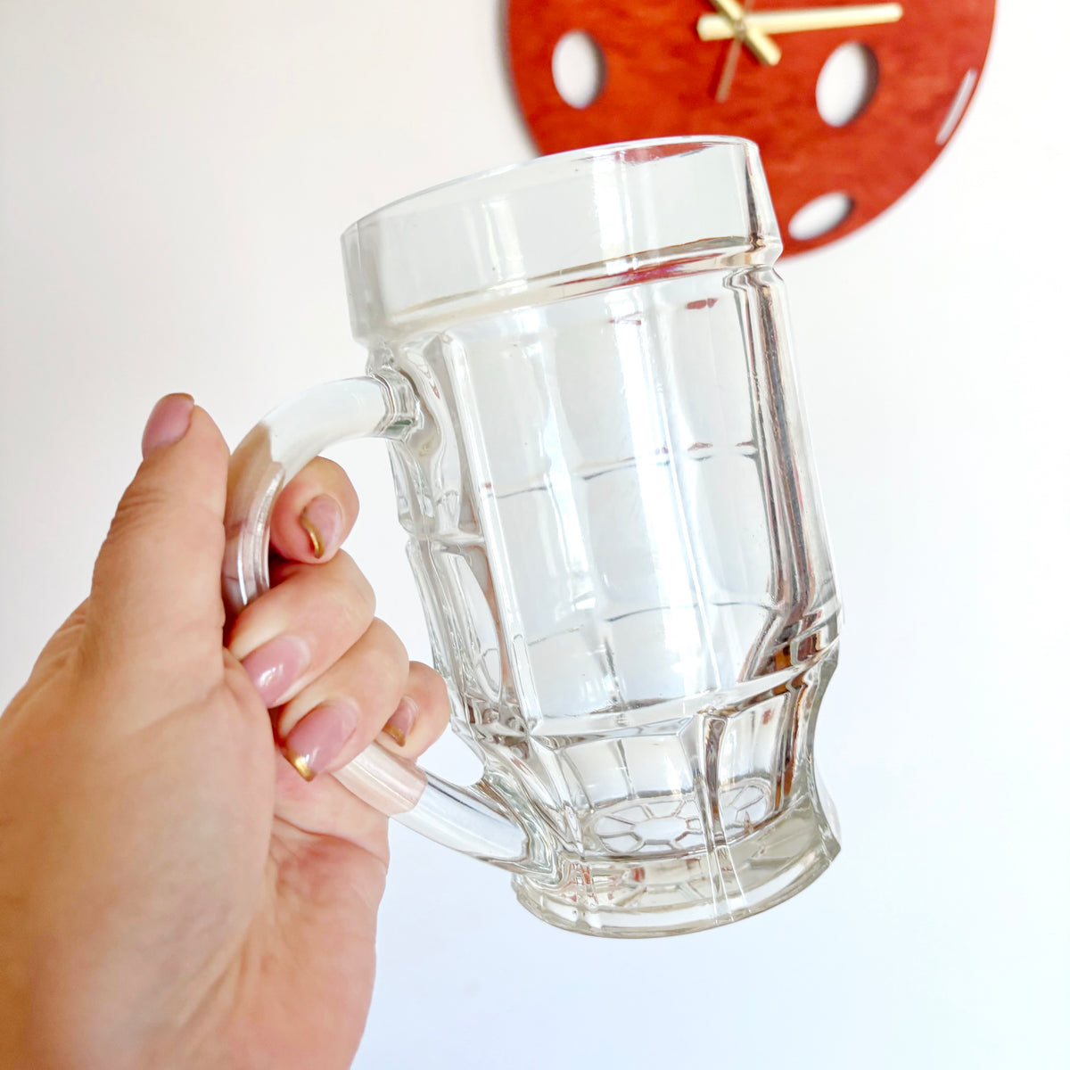 Vintage Soviet Glass Beer Mug, 500 ml Heavy Geometric Tankard, USSR Retro Barware, 1970s–1980s