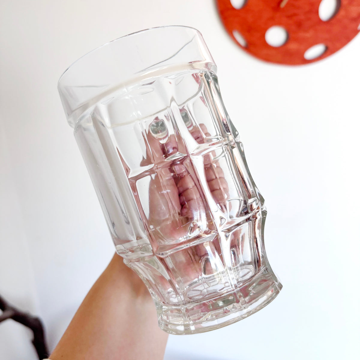 Vintage Soviet Glass Beer Mug, 500 ml Heavy Geometric Tankard, USSR Retro Barware, 1970s–1980s