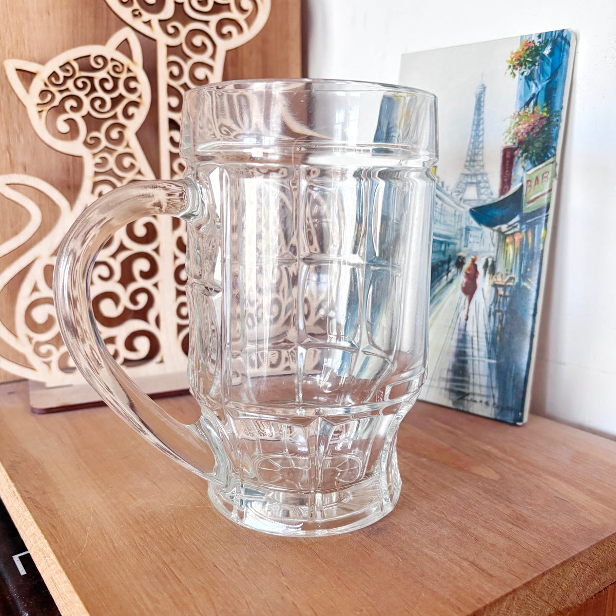 Vintage Soviet Glass Beer Mug, 500 ml Heavy Geometric Tankard, USSR Retro Barware, 1970s–1980s