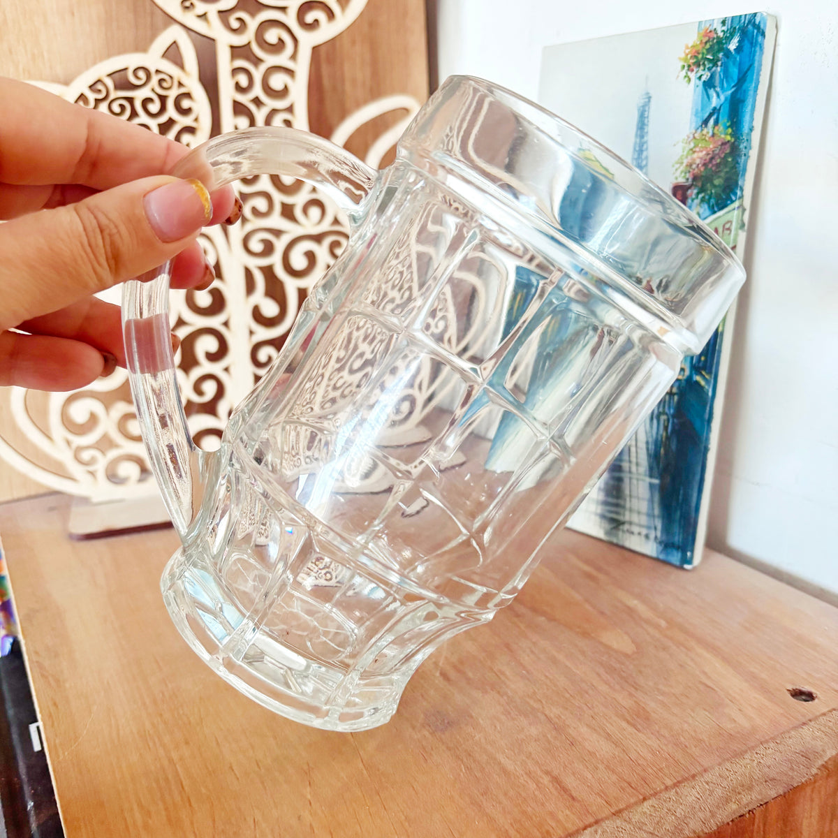 Vintage Soviet Glass Beer Mug, 500 ml Heavy Geometric Tankard, USSR Retro Barware, 1970s–1980s