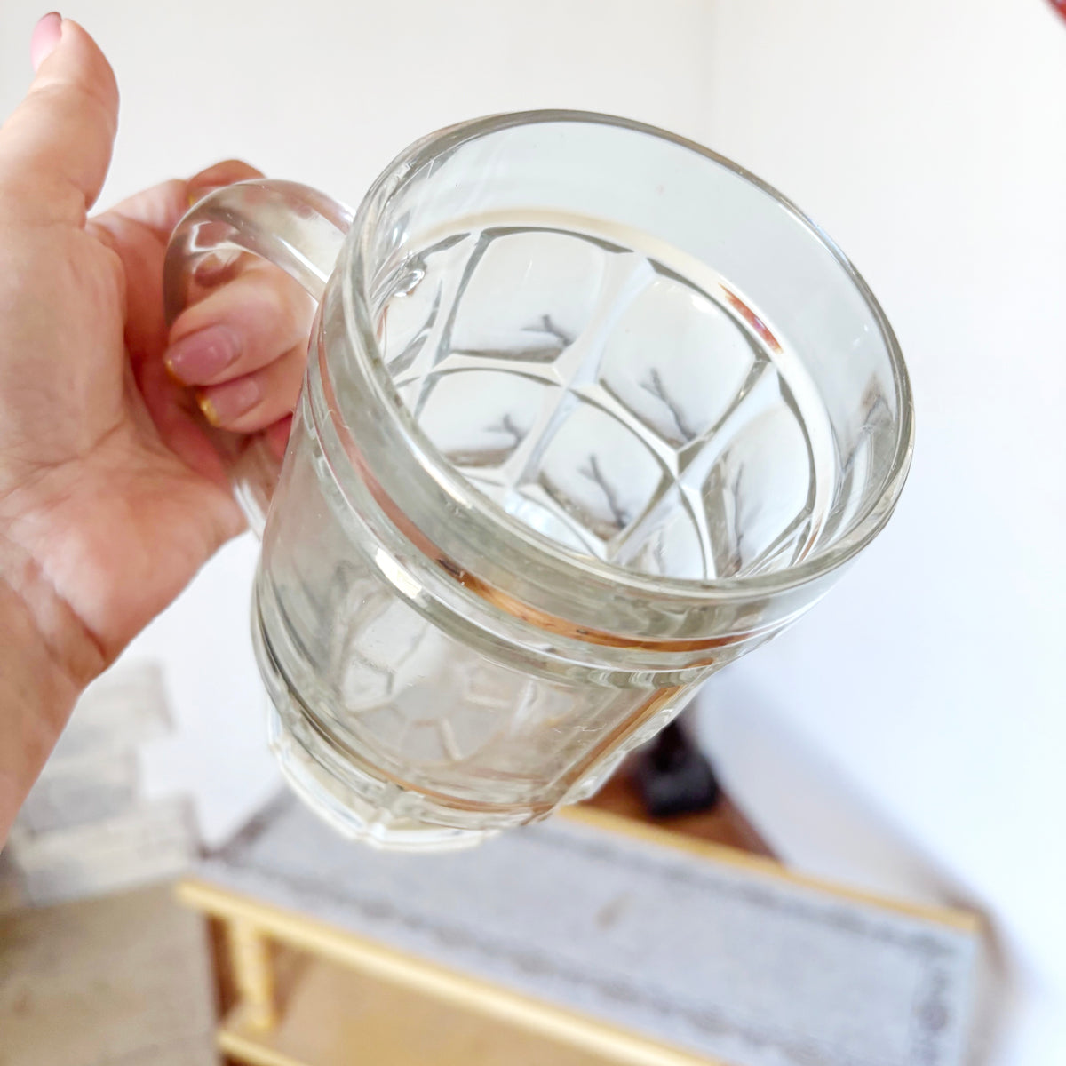 Vintage Soviet Glass Beer Mug, 500 ml Heavy Geometric Tankard, USSR Retro Barware, 1970s–1980s