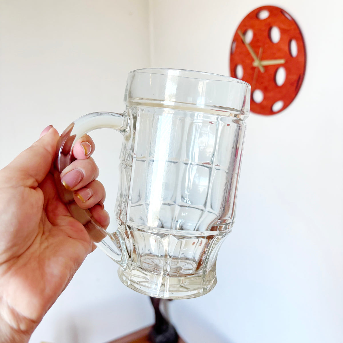 Vintage Soviet Glass Beer Mug, 500 ml Heavy Geometric Tankard, USSR Retro Barware, 1970s–1980s