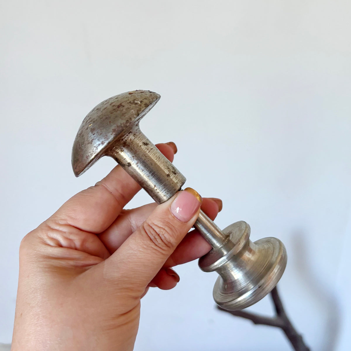 Vintage Soviet Double-Sided Metal Door Knob, Mushroom Pull Handle, Industrial Retro Hardware, USSR Architectural Salvage