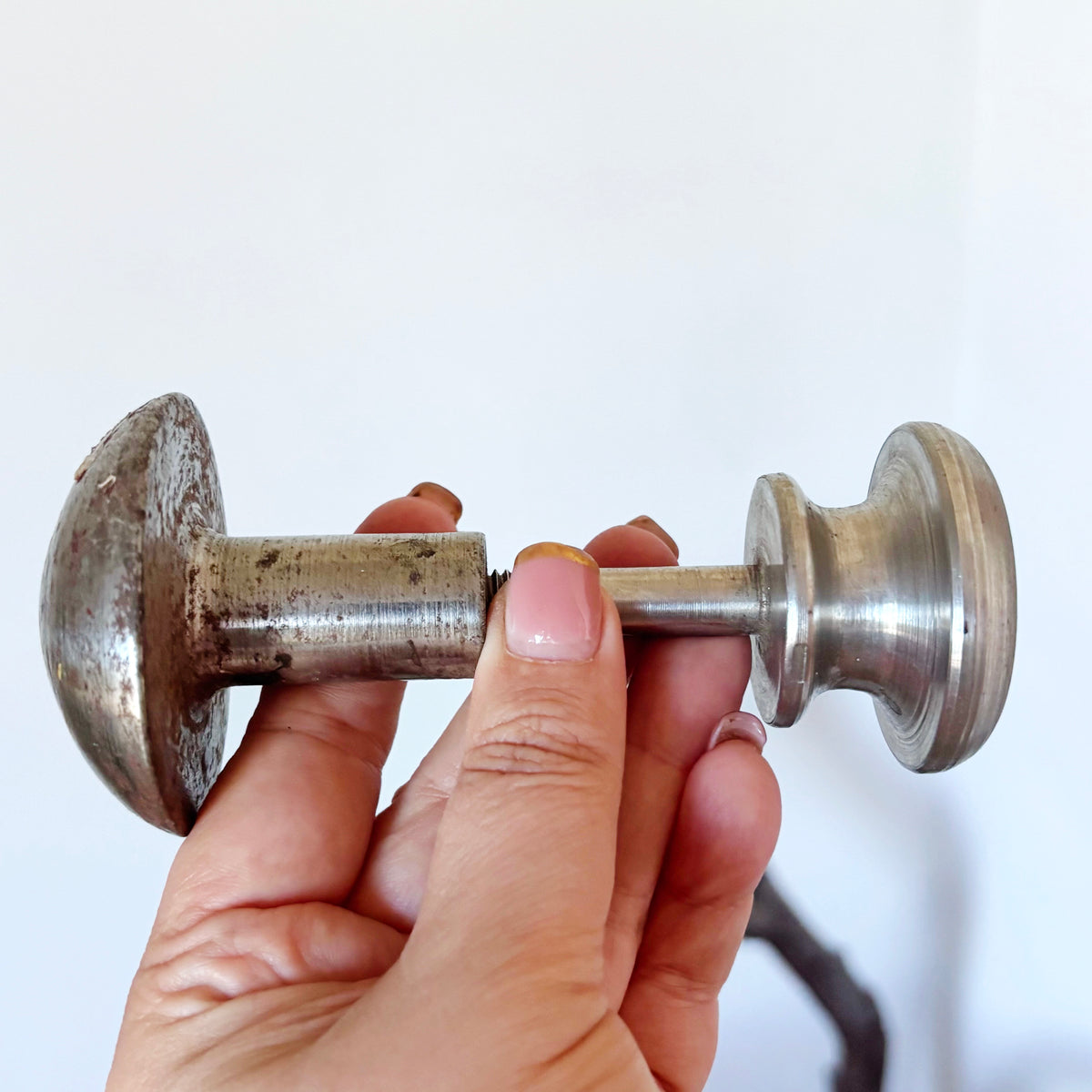 Vintage Soviet Double-Sided Metal Door Knob, Mushroom Pull Handle, Industrial Retro Hardware, USSR Architectural Salvage