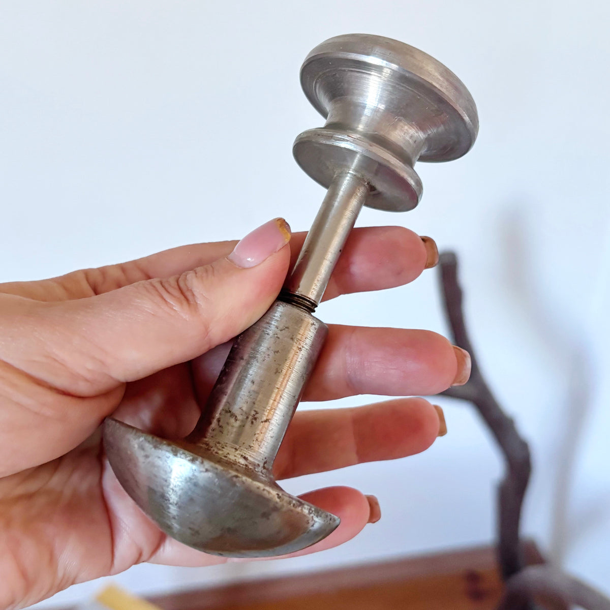 Vintage Soviet Double-Sided Metal Door Knob, Mushroom Pull Handle, Industrial Retro Hardware, USSR Architectural Salvage