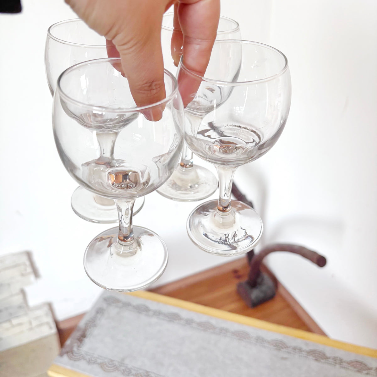Vintage Soviet Stemmed Glasses, Set of 4, USSR Liqueur Goblets, 1970s–1980s Retro Barware