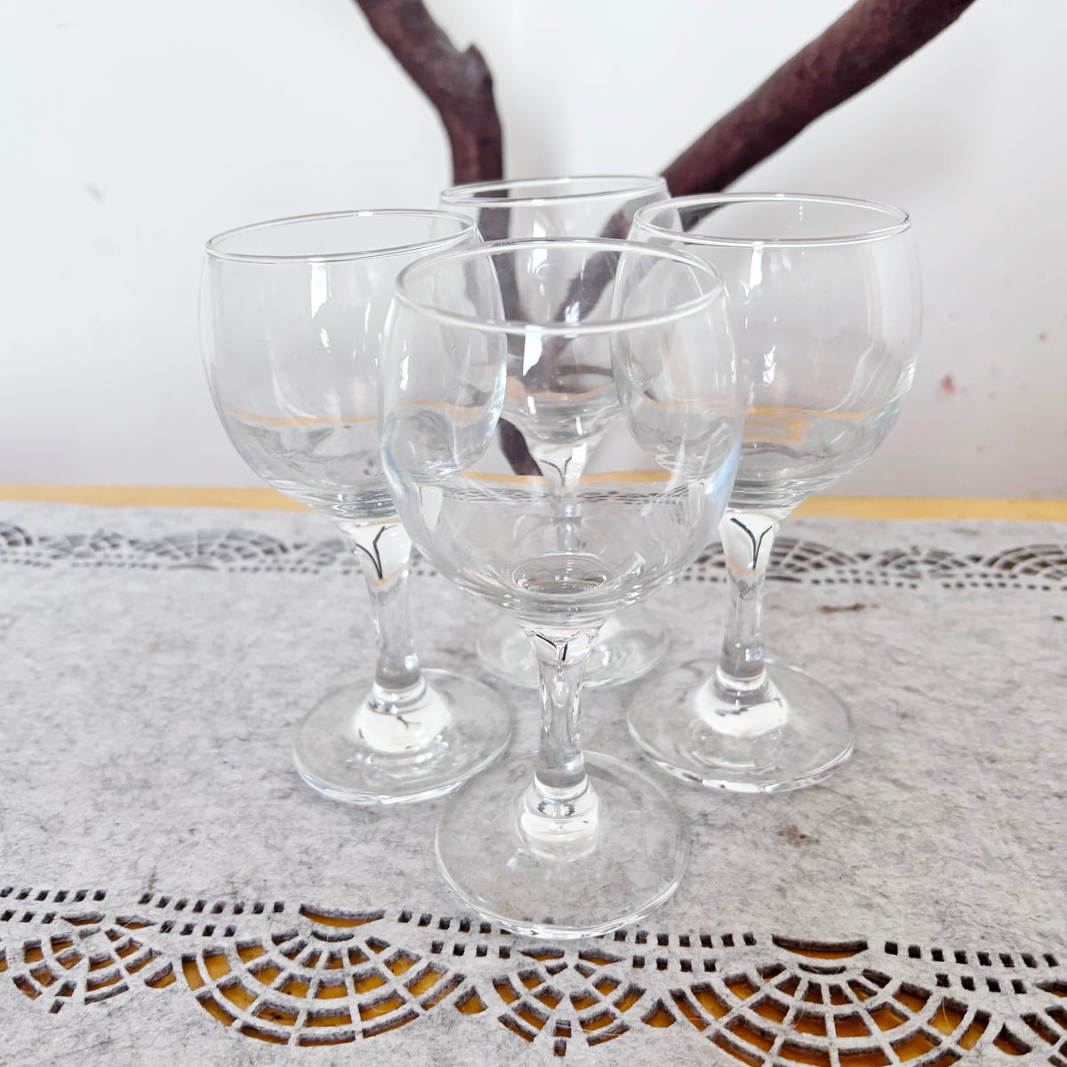 Vintage Soviet Stemmed Glasses, Set of 4, USSR Liqueur Goblets, 1970s–1980s Retro Barware