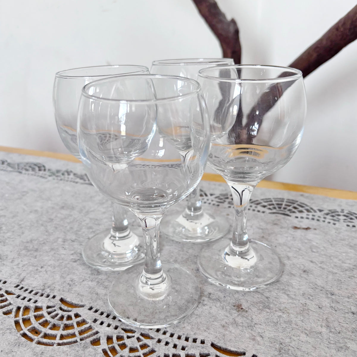 Vintage Soviet Stemmed Glasses, Set of 4, USSR Liqueur Goblets, 1970s–1980s Retro Barware