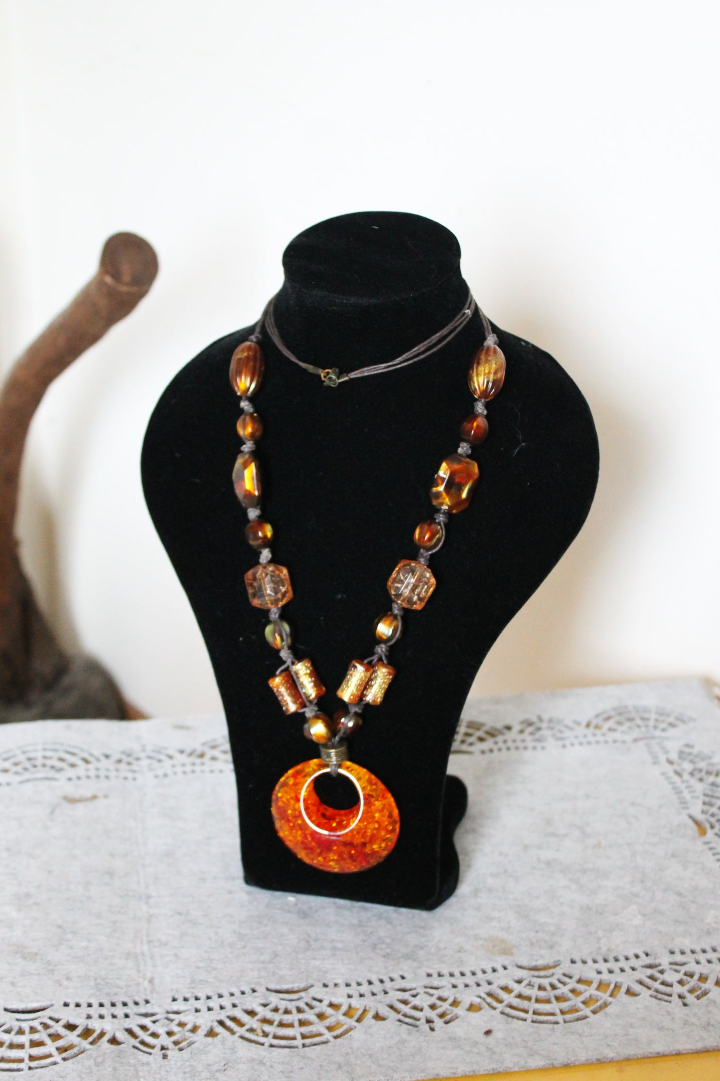Vintage long beaded brown necklace - Nekclace 1990s - vintage bijouterie - gift neckalce - made in Ukraine