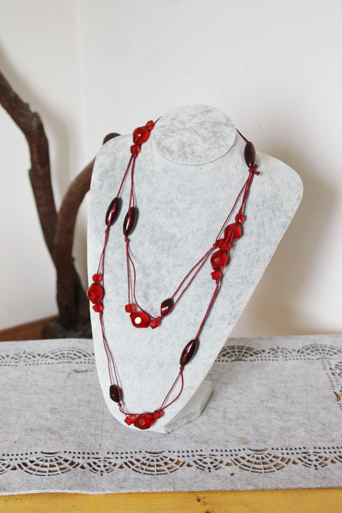 Vintage long red beaded necklace - Nekclace 1990s - vintage bijouterie - gift neckalce - made in Ukraine