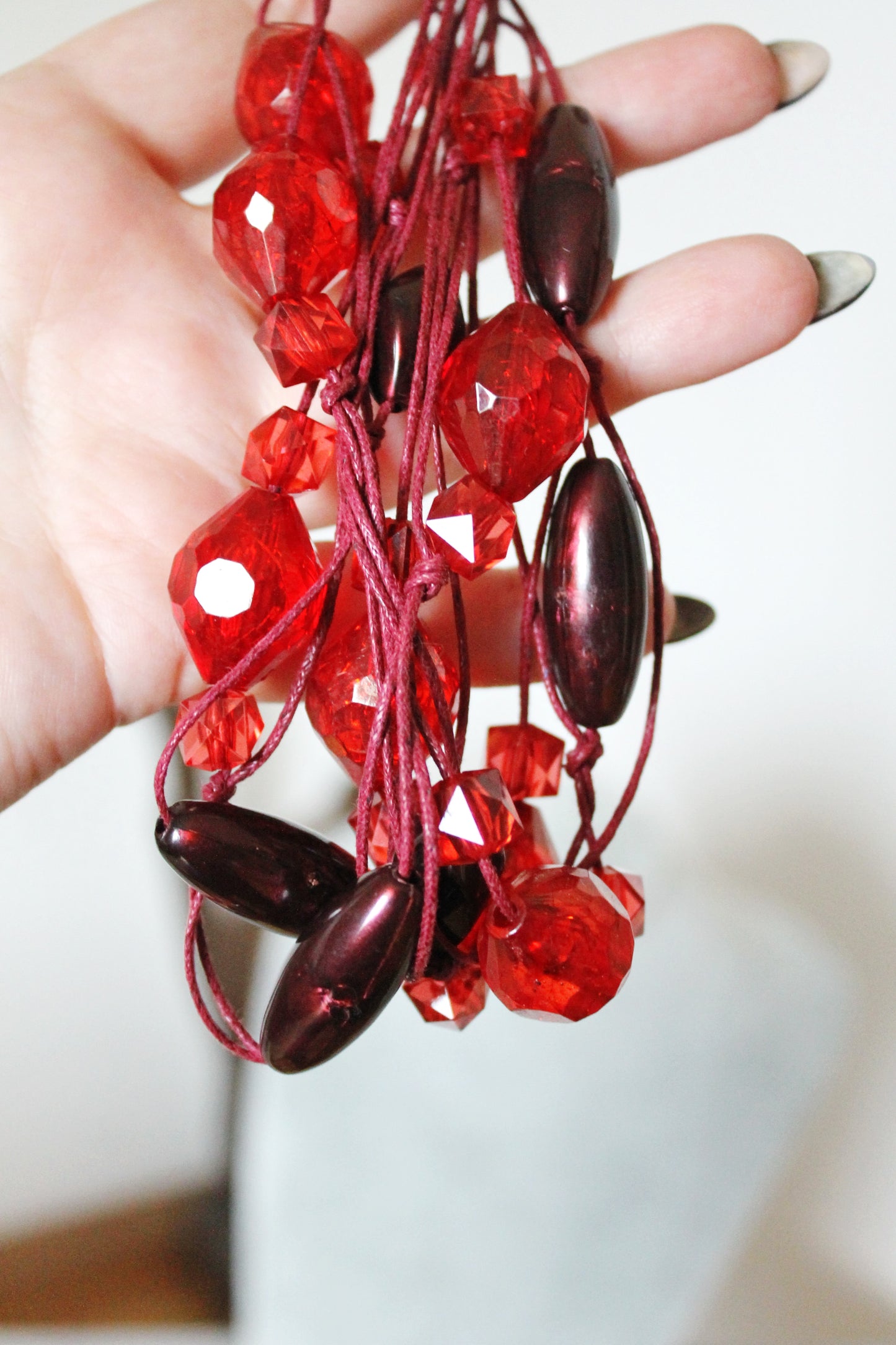 Vintage long red beaded necklace - Nekclace 1990s - vintage bijouterie - gift neckalce - made in Ukraine