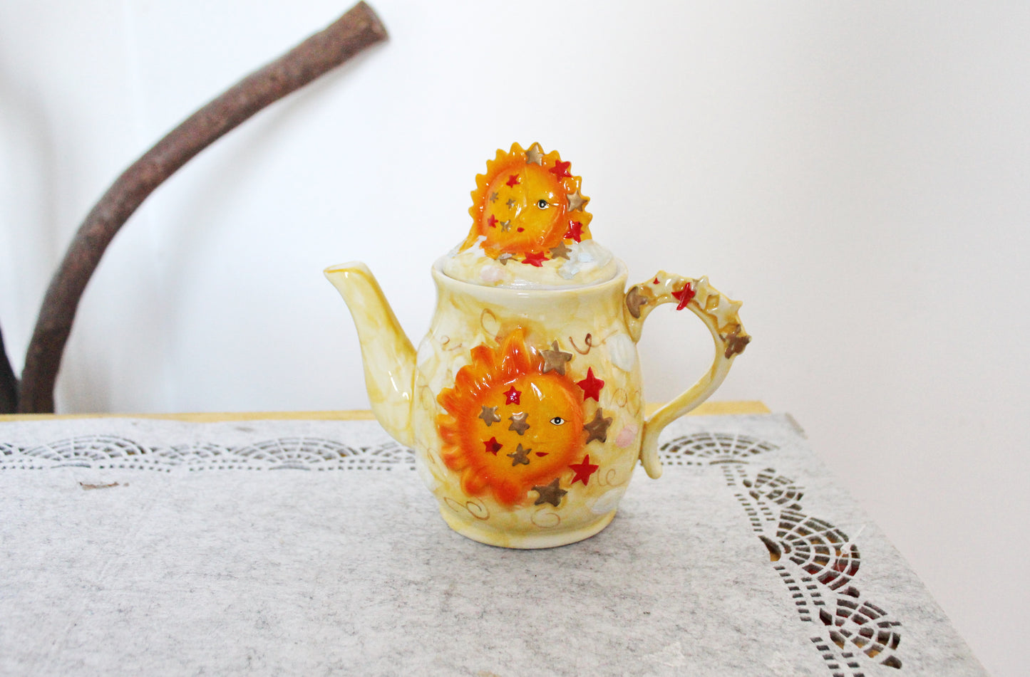 Vintage Yellow sunny/moon Tea Pot - vintage Ukrainian ceramic tea pot - 1990-2000s