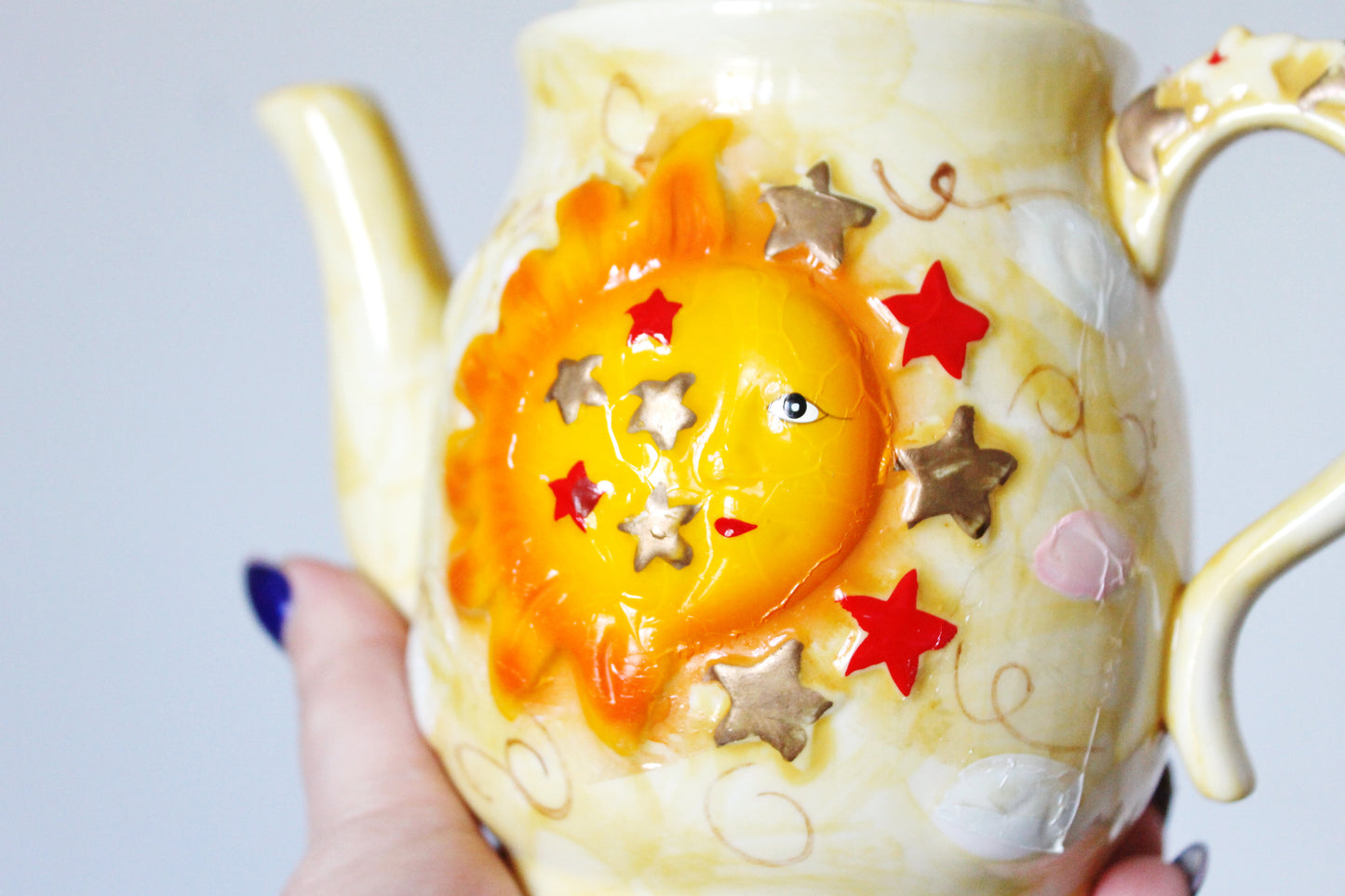 Vintage Yellow sunny/moon Tea Pot - vintage Ukrainian ceramic tea pot - 1990-2000s