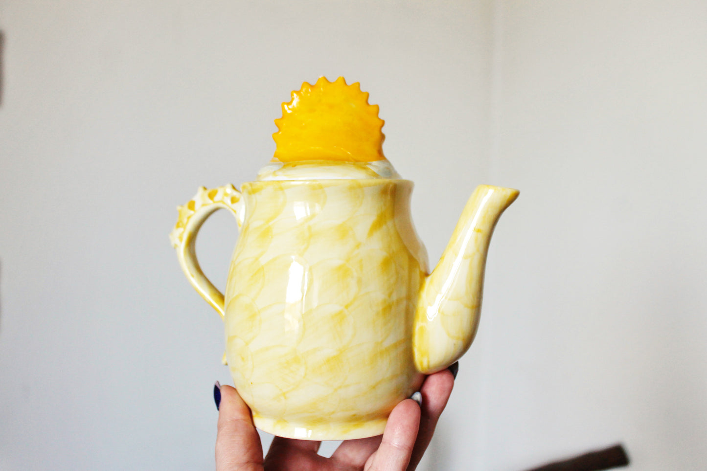 Vintage Yellow sunny/moon Tea Pot - vintage Ukrainian ceramic tea pot - 1990-2000s