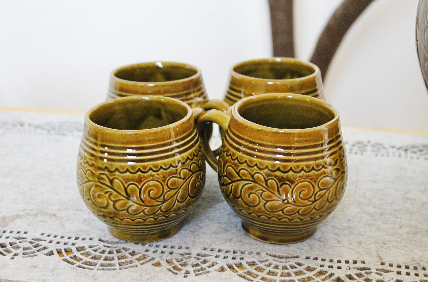 Rare Vintage German Punch Set - Marzi & Remy - Mid-Century Stoneware Beverage Set - 5-Piece Party Set - Brown Hand-Glazed Ceramic