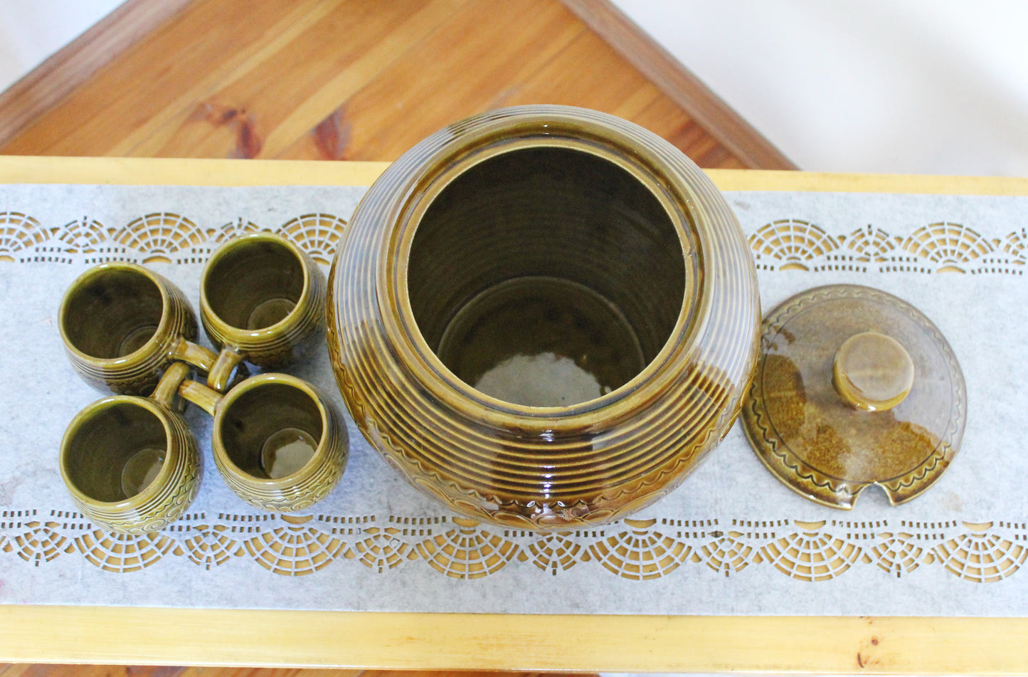 Rare Vintage German Punch Set - Marzi & Remy - Mid-Century Stoneware Beverage Set - 5-Piece Party Set - Brown Hand-Glazed Ceramic