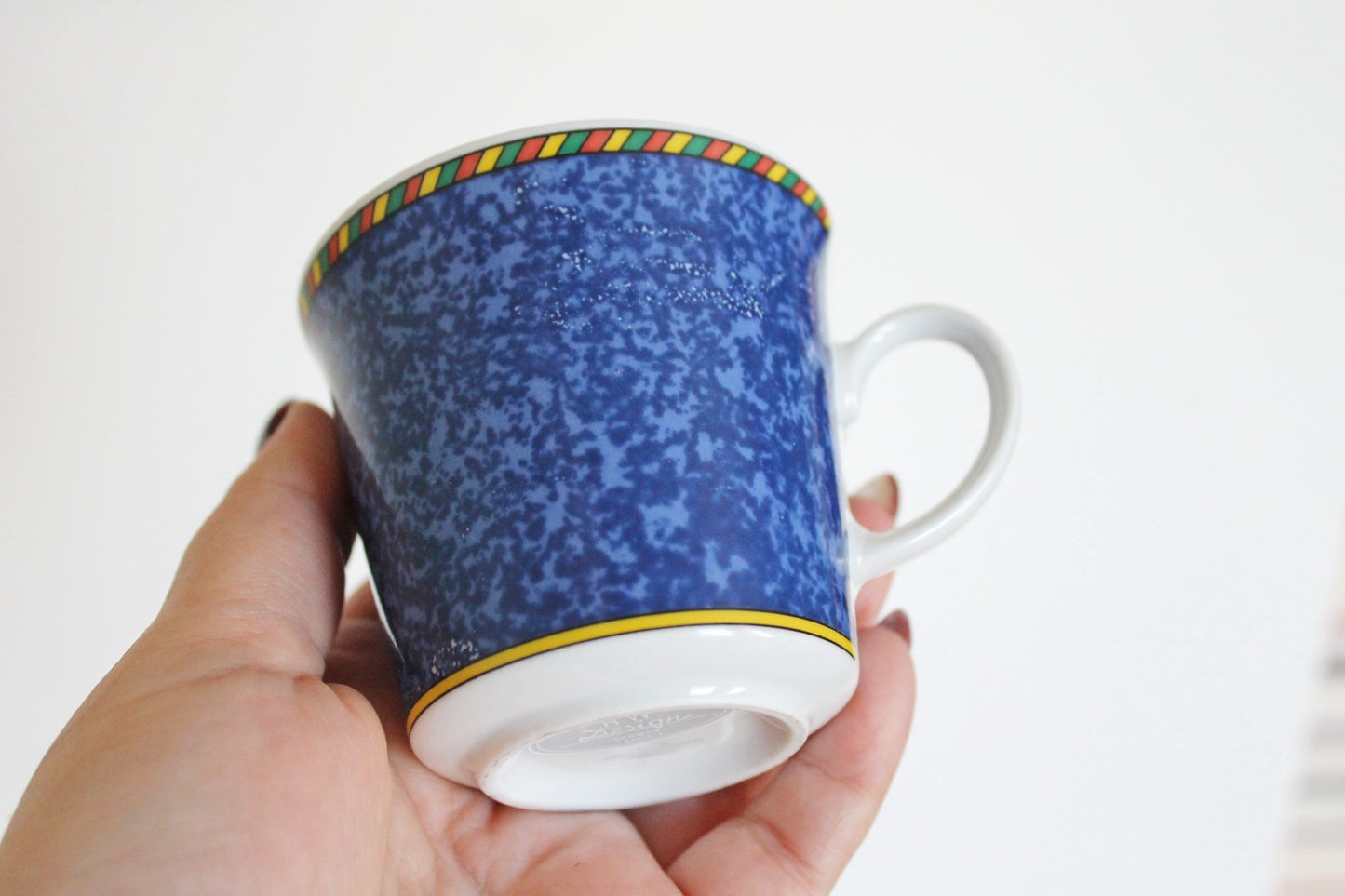 Vintage HW Design Germany Bavaria Coffee Mugs – Set of 4 – Blue Speckled Porcelain – 1980s – Dishwasher Safe