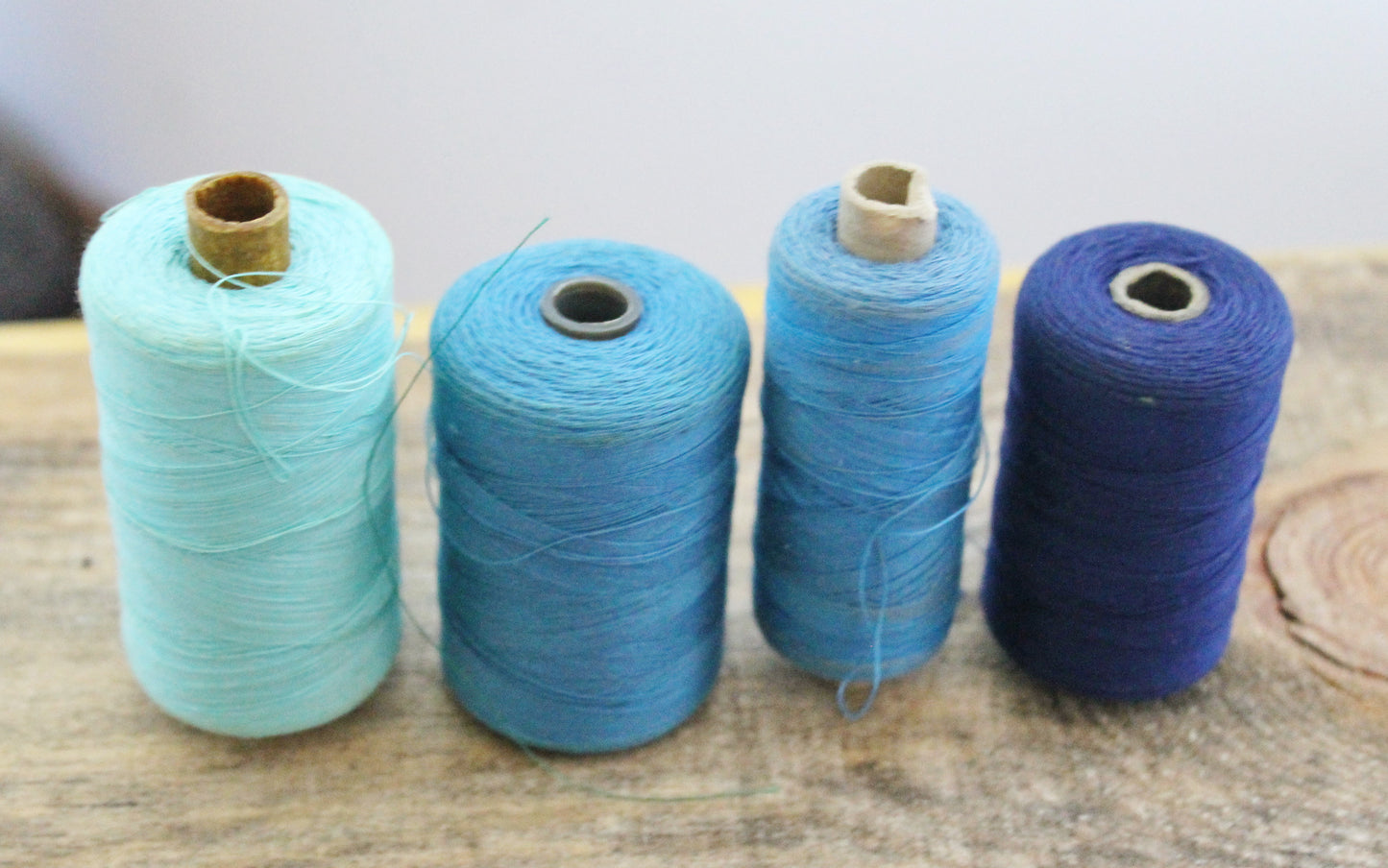 Vintage Soviet Thread Spools – Blue Tones – USSR Sewing Notions – Set of 4 – USSR Cotton Thread – Craft Supplies – 1970s 1980s Soviet Era