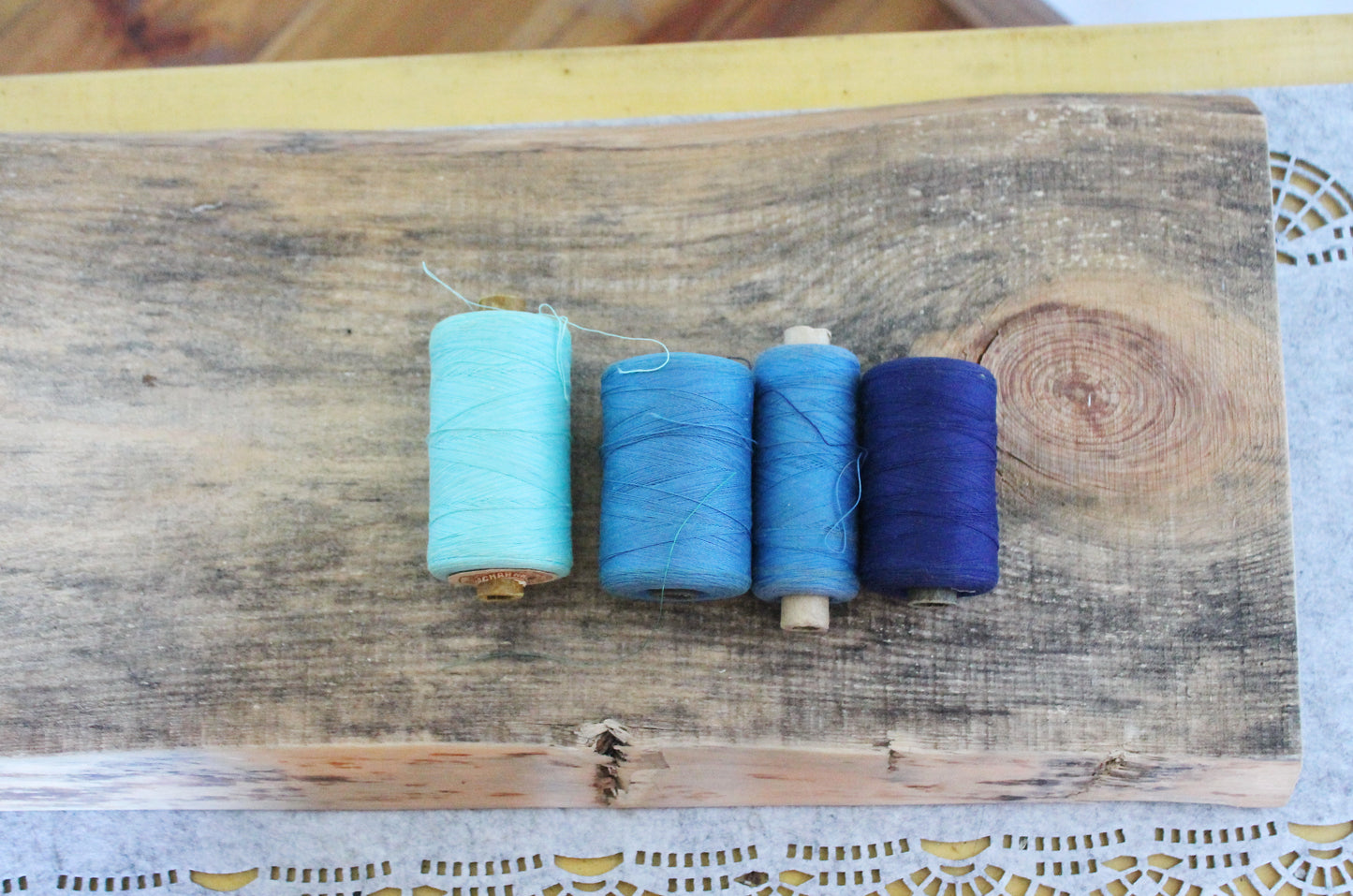 Vintage Soviet Thread Spools – Blue Tones – USSR Sewing Notions – Set of 4 – USSR Cotton Thread – Craft Supplies – 1970s 1980s Soviet Era