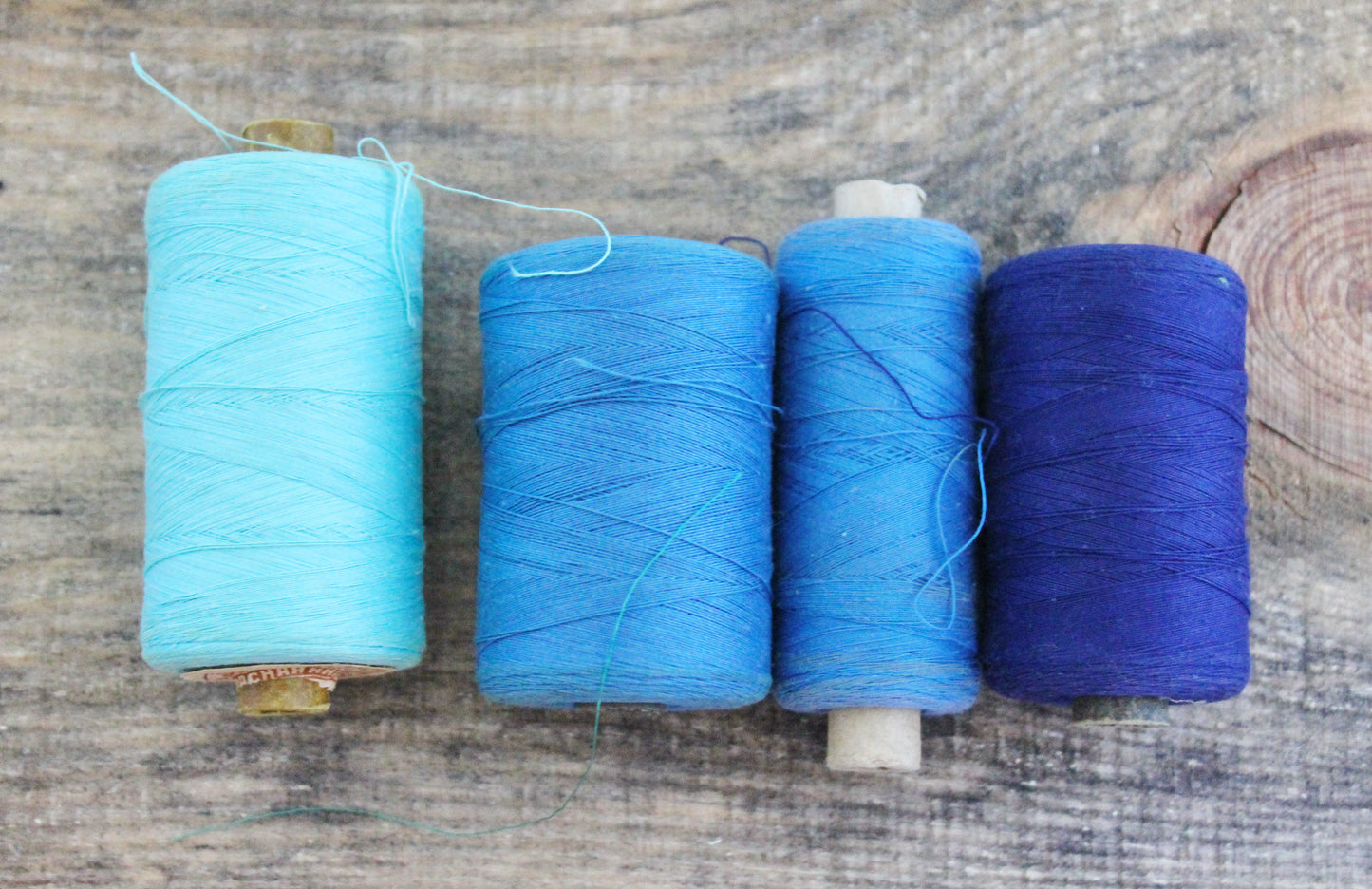 Vintage Soviet Thread Spools – Blue Tones – USSR Sewing Notions – Set of 4 – USSR Cotton Thread – Craft Supplies – 1970s 1980s Soviet Era
