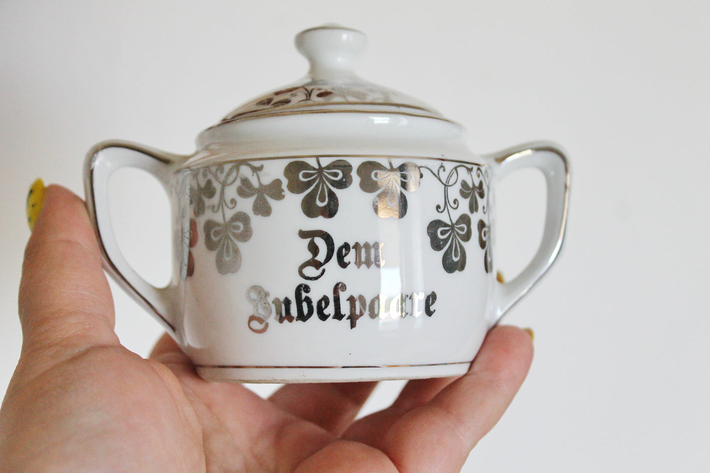 Vintage German Silver Wedding Tea Set – Porcelain Cups & Sugar Bowl – “Dem Jubelpaare” - 1960s-1970s