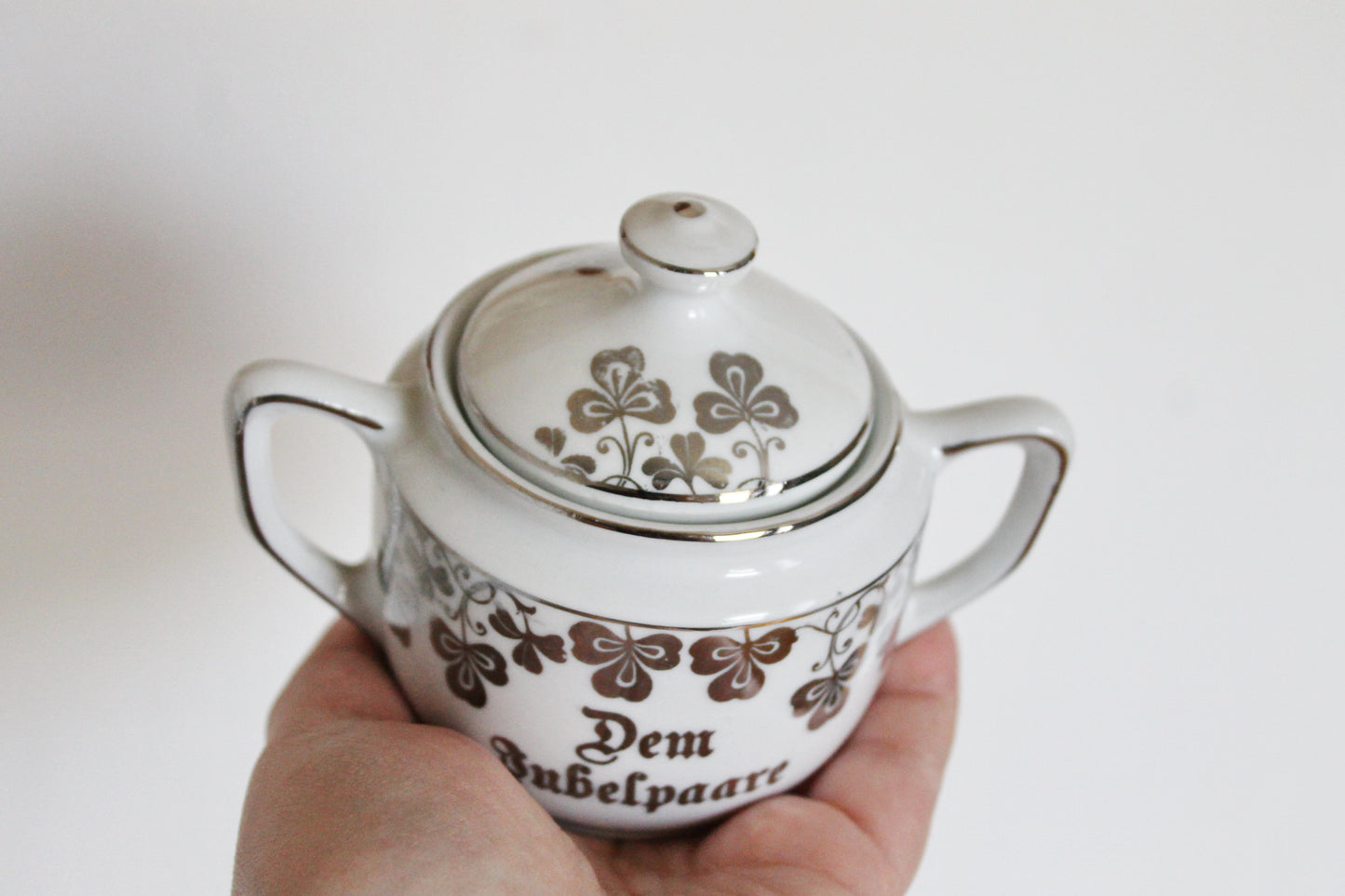 Vintage German Silver Wedding Tea Set – Porcelain Cups & Sugar Bowl – “Dem Jubelpaare” - 1960s-1970s