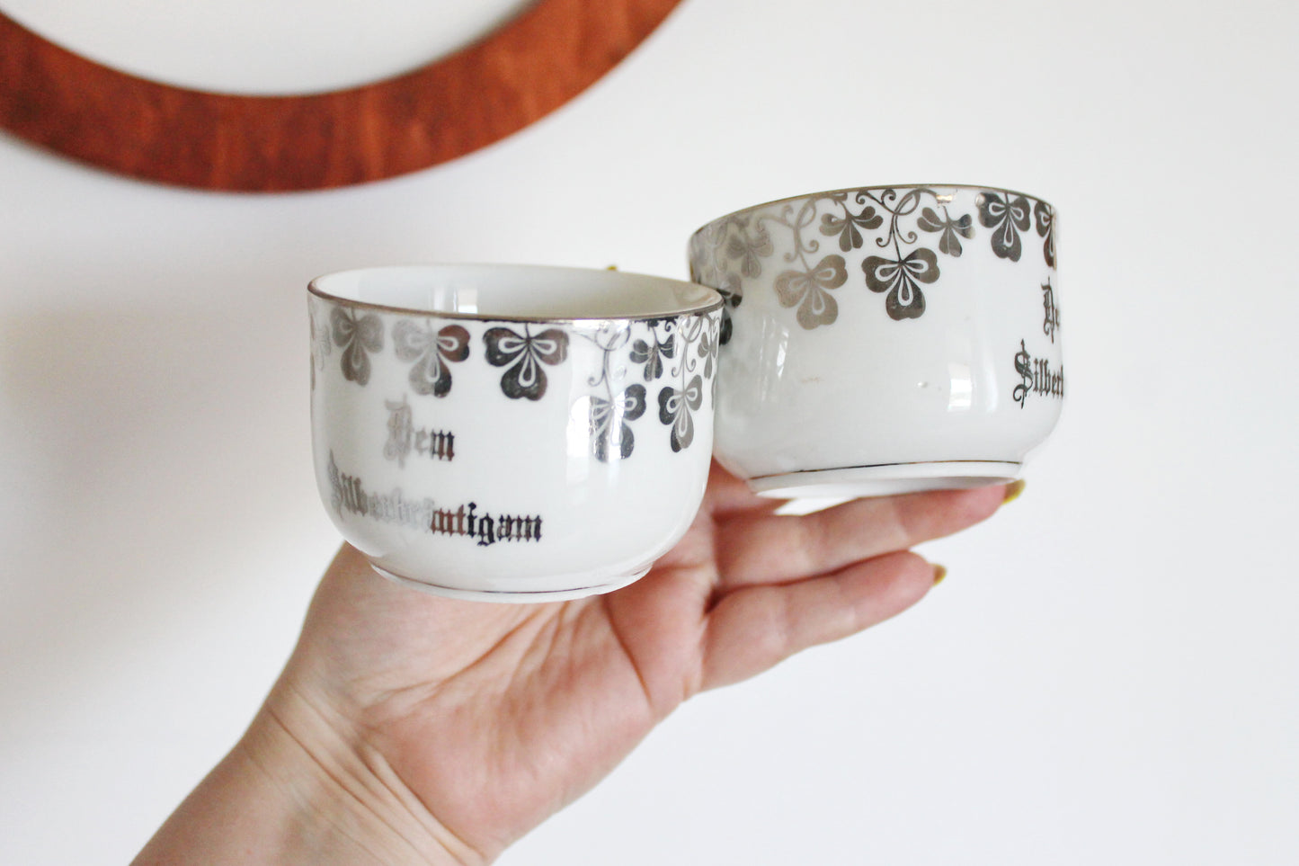 Vintage German Silver Wedding Tea Set – Porcelain Cups & Sugar Bowl – “Dem Jubelpaare” - 1960s-1970s
