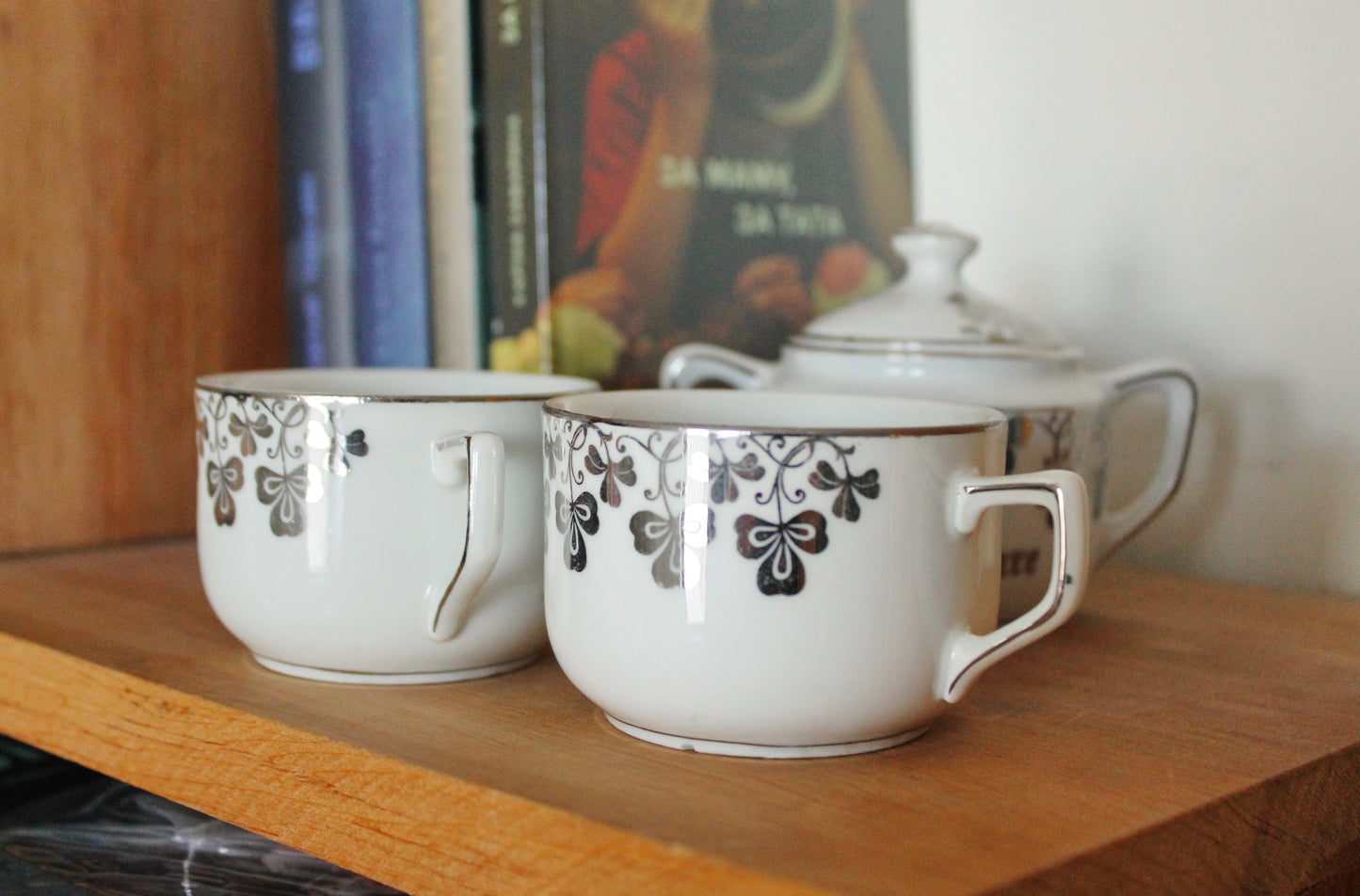 Vintage German Silver Wedding Tea Set – Porcelain Cups & Sugar Bowl – “Dem Jubelpaare” - 1960s-1970s