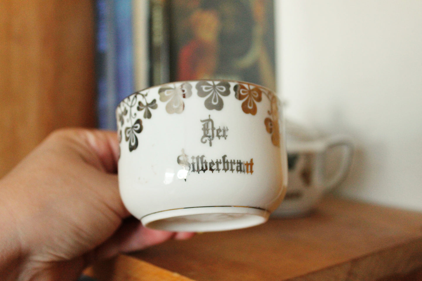 Vintage German Silver Wedding Tea Set – Porcelain Cups & Sugar Bowl – “Dem Jubelpaare” - 1960s-1970s