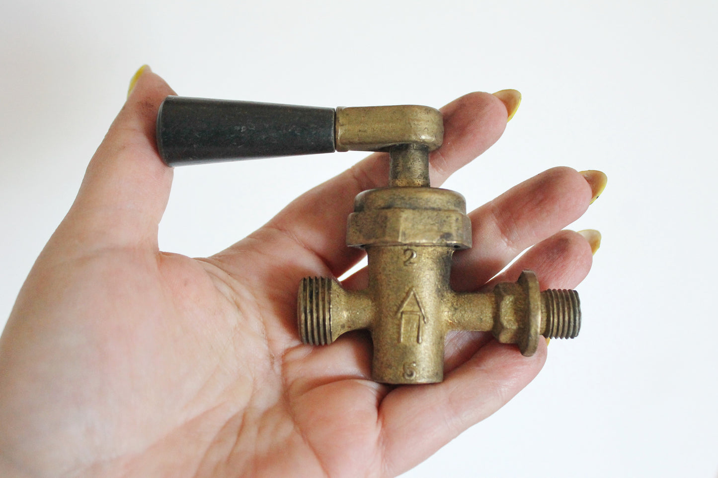 Set of 3 Vintage Brass Radiator Valves | Industrial Steampunk Faucet Handles | Mid-Century Metal Plumbing Parts - 1950-1970s