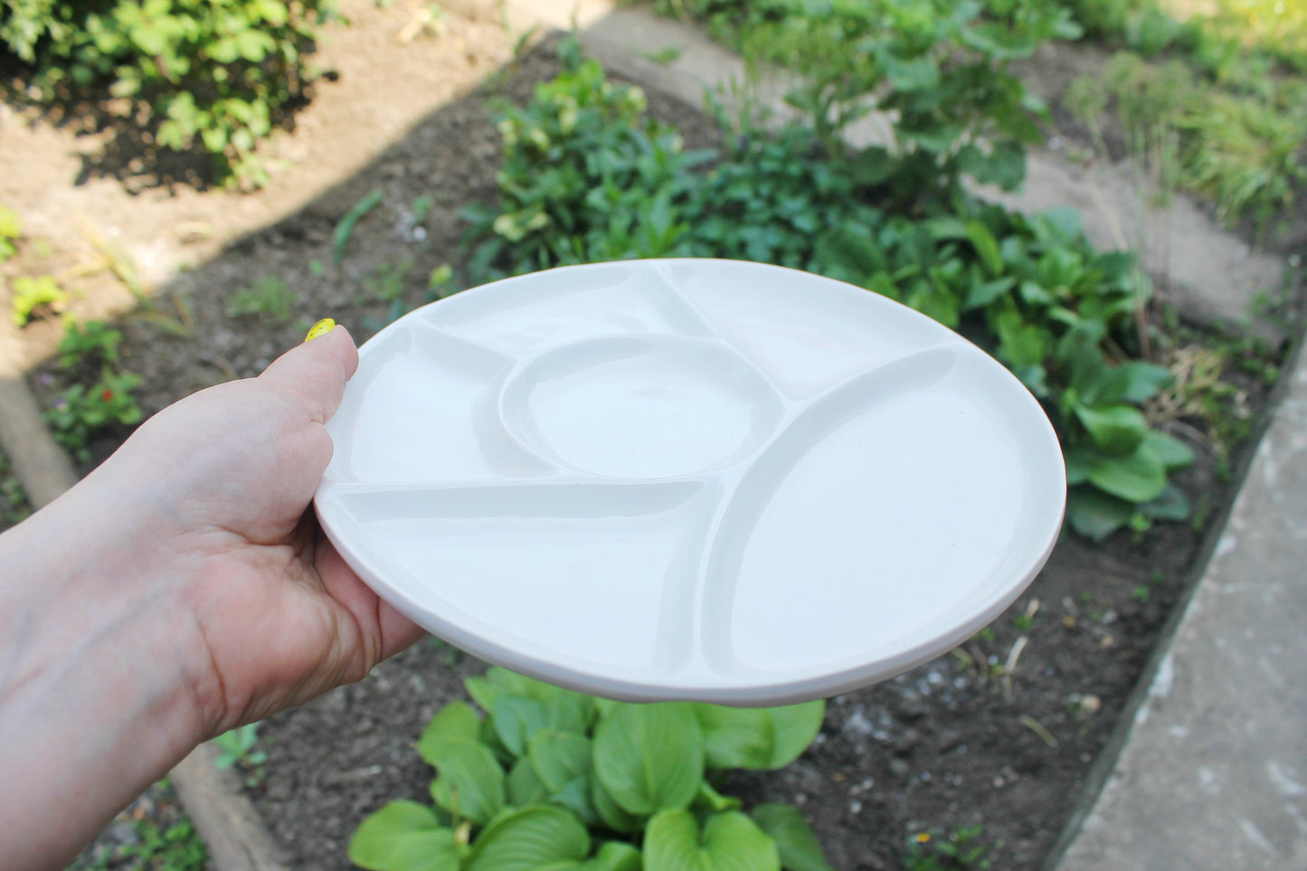 Vintage German Divided Porcelain Plate – Mid-Century White Serving Dish, Snack Platter, circa 1970s–1980s