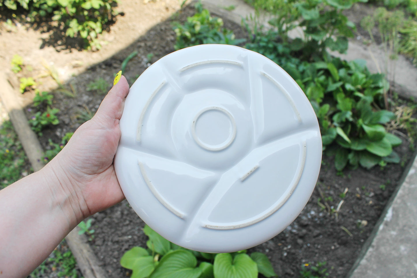 Vintage German Divided Porcelain Plate – Mid-Century White Serving Dish, Snack Platter, circa 1970s–1980s
