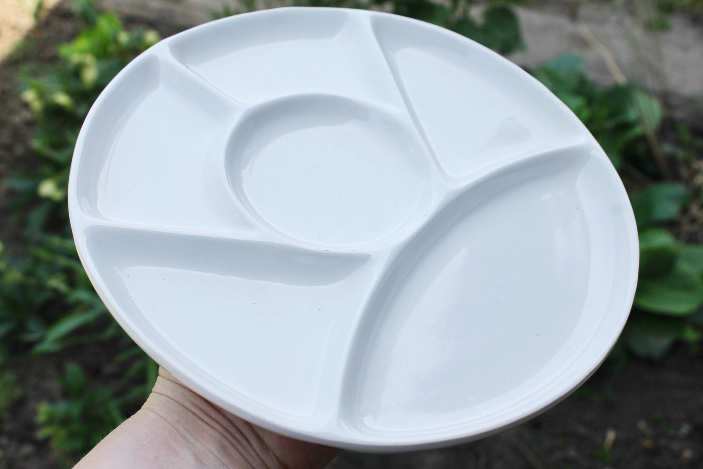 Vintage German Divided Porcelain Plate – Mid-Century White Serving Dish, Snack Platter, circa 1970s–1980s