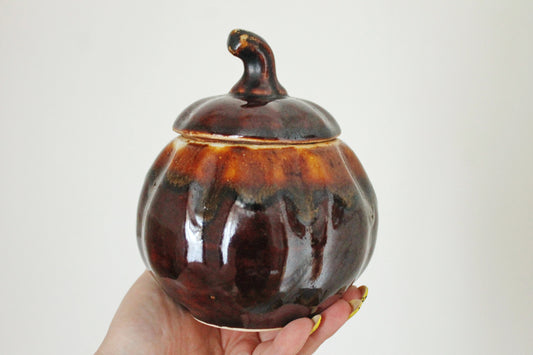 Vintage Ceramic Pumpkin Casserole Dish - Storage Jar - Old Brown Pot Ukrainian traditional jar - pottery jug - handmade pottery jug - 1990s