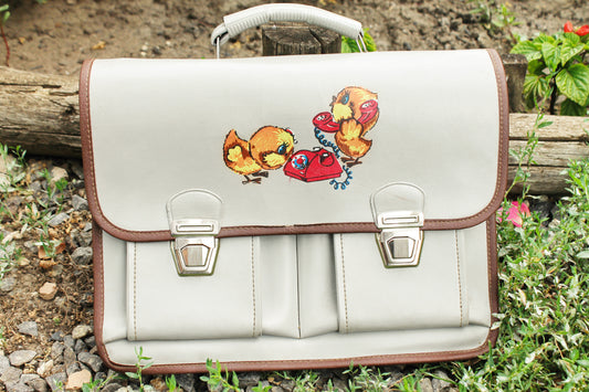 Vintage Soviet School Satchel – USSR Briefcase with Chicks Illustration – 1970s – No Straps – Retro Children's Bag – Back to School