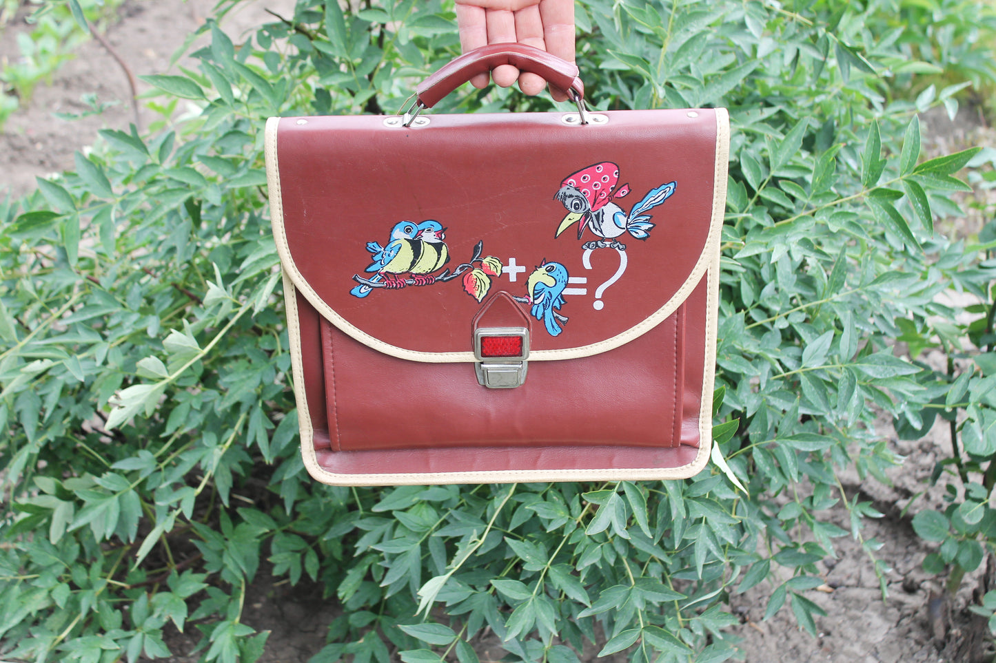 Vintage Soviet School Satchel – USSR Children’s Bag with Hand-Painted Cartoon Birds – Rare 1980s Kid’s Accessory