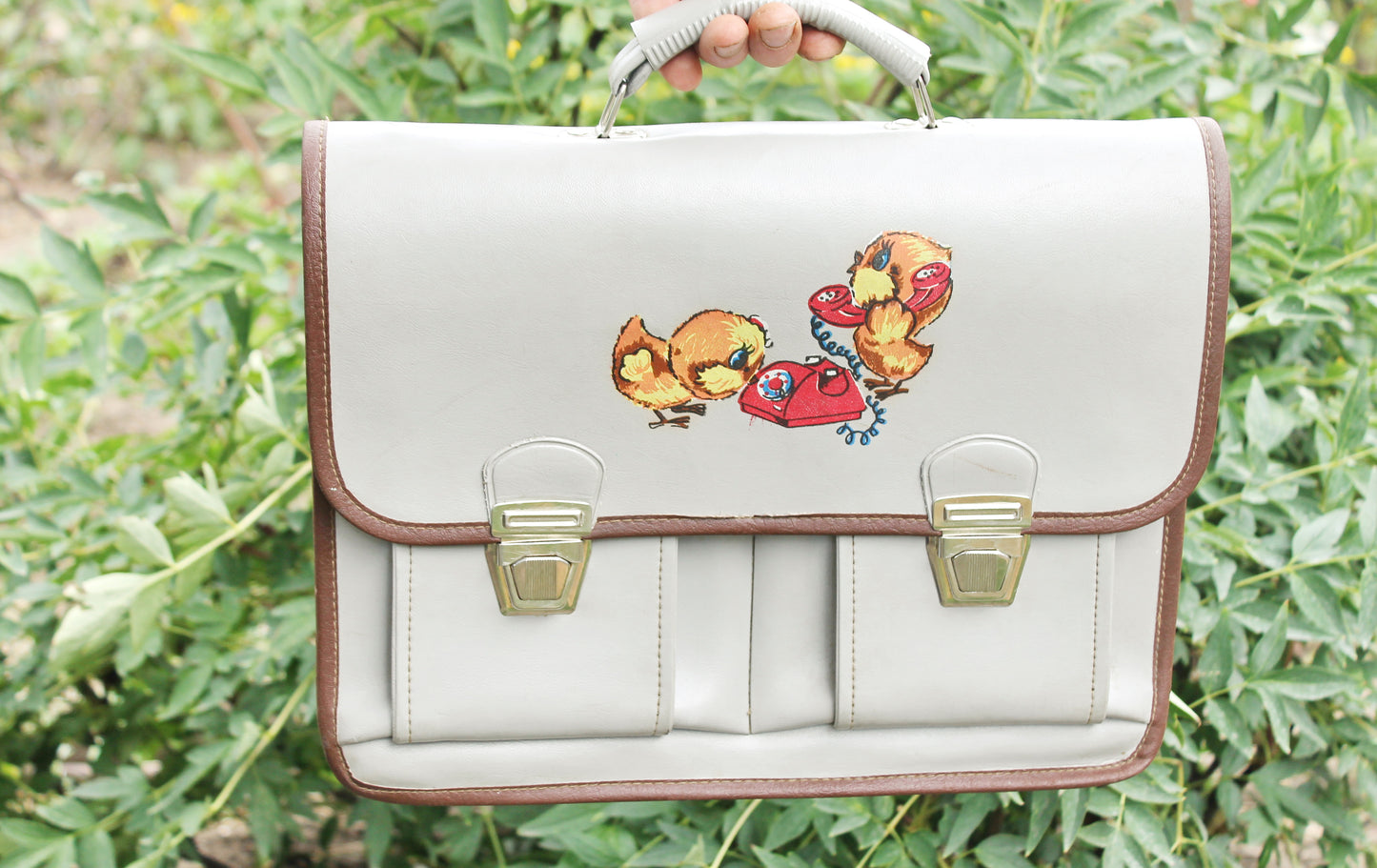 Vintage Soviet School Satchel – USSR Briefcase with Chicks Illustration – 1970s – No Straps – Retro Children's Bag – Back to School