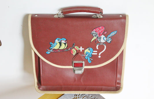 Vintage Soviet School Satchel – USSR Children’s Bag with Hand-Painted Cartoon Birds – Rare 1980s Kid’s Accessory